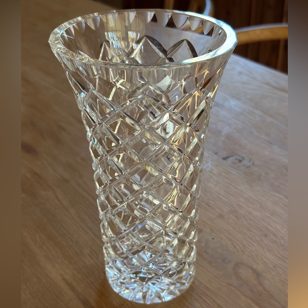 Vintage Lead Crystal Flare Vase Diamond Pattern Waterford Style Sparkles EUC!